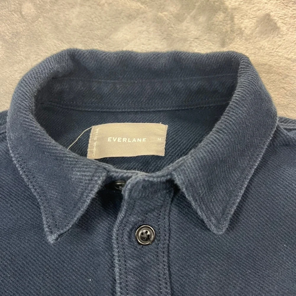 EVERLANE Shirt Jacket Mens Medium Navy Blue Cotton Flannel Shacket Twill Cotton
